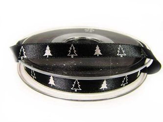 Wstążka 10mm atłas LITTLE FIR TREE czarna