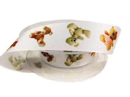 Wstążka 25mm tafta MISIE biała