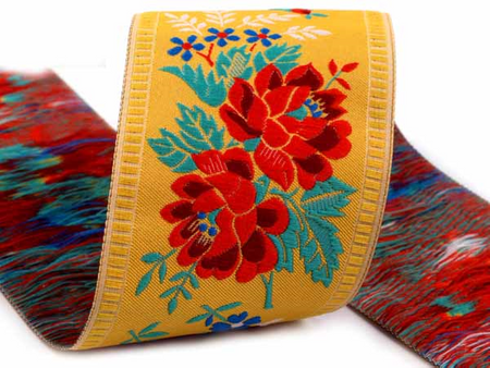 Taśma 55mm żakard RÓŻA żółta
