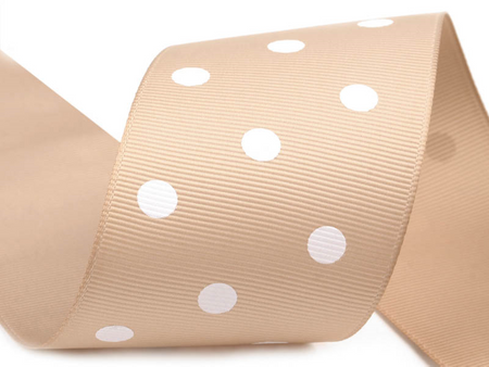 Wstążka 50mm ryps KROPKI jasny beż