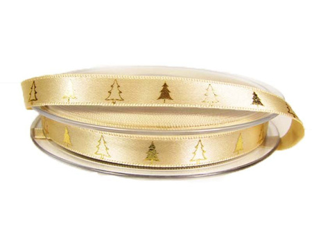 Wstążka 10mm atłas LITTLE FIR TREE ecru