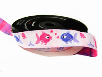 Tasma 16mm żakard RYBKA biała