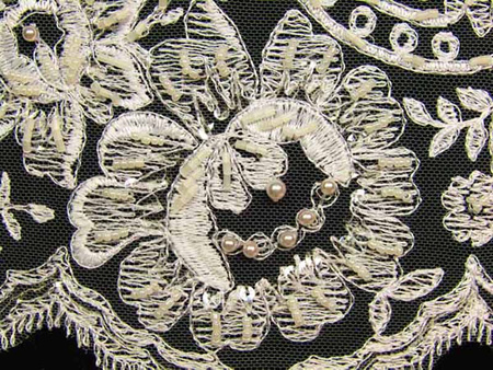 Koronka 45cm tiulowa haft & koralik ivory