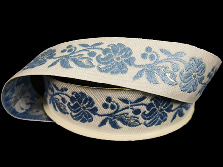 Taśma 25mm żakard KWIAT błękitna