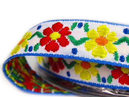 Taśma 15mm żakard STOKROTKA czerwono-żółta