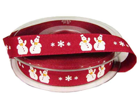 Wstążka 15mm tafta SNOWMAN bordo