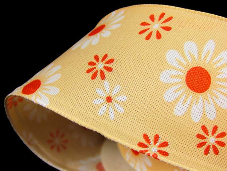 Wstążka 40mm organtyna STOKROTKI krem