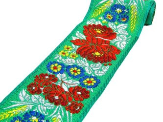Taśma 70mm żakard RÓŻA zielona
