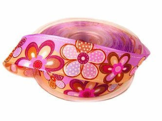 Wstążka 25mm tafta FLEURS wrzos