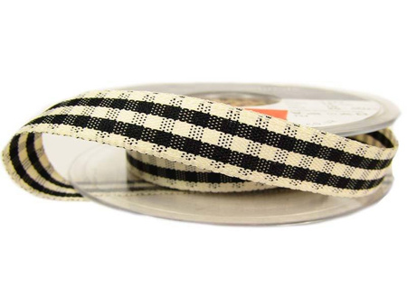 Wstążka 15mm kratka RUSTIC GINGHAM czarna