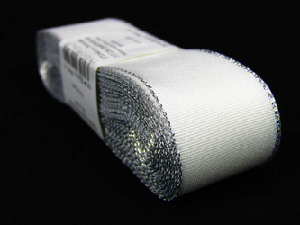 Wstążka 25mm tafta biało-srebrna