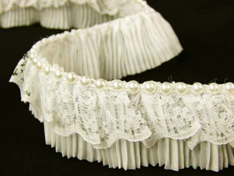 Taśma 3cm falbanka tafta, koronka & perła ecru