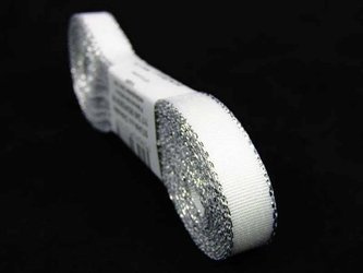 Wstążka 9mm tafta biało-srebrna