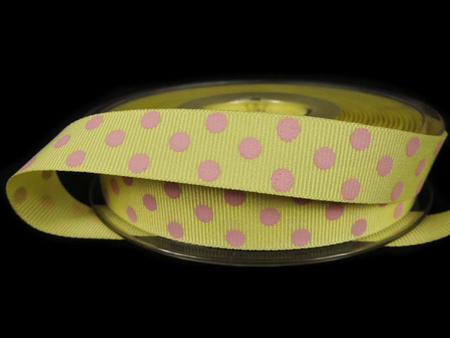Wstążka 15mm ryps cytrynowa KROPKI róż