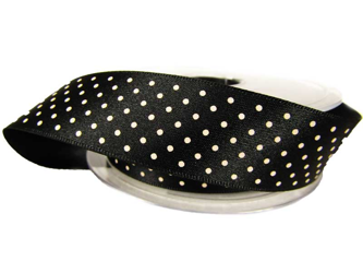 Wstążka 25mm atłas MICRO DOT czarna