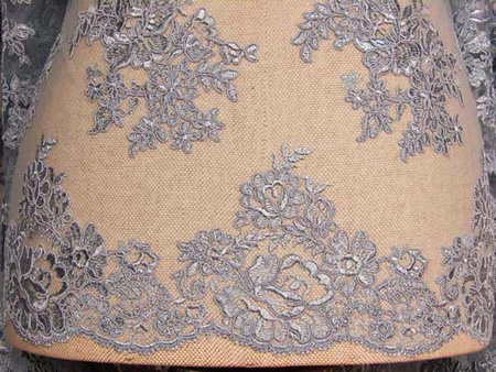 Koronka tiulowa haft z koder niebieska