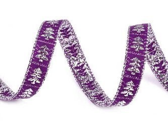 Taśma 10mm żakard lurex CHOINKA fiolet