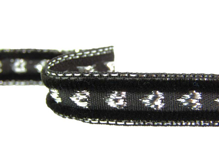 Aksamitka 10mm błyszcząca serca czarno-srebrna