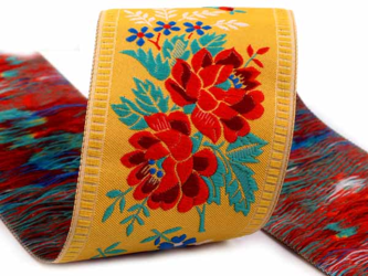 Taśma 55mm żakard RÓŻA żółta