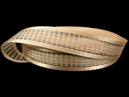 Wstążka 17mm organtyna KRATKA beż