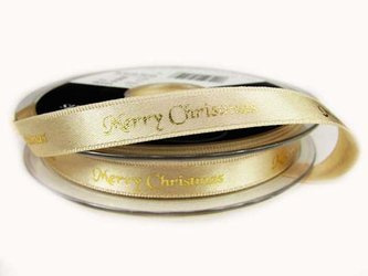 Wstążka 10mm atłas MERRY CHRISTMAS ecru