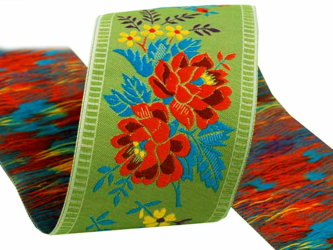 Taśma 55mm żakard RÓŻA szałwiowa zieleń