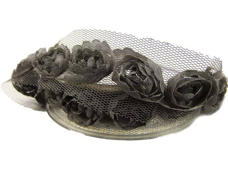 Taśma 2,5cm tiulowa RÓŻA grafit