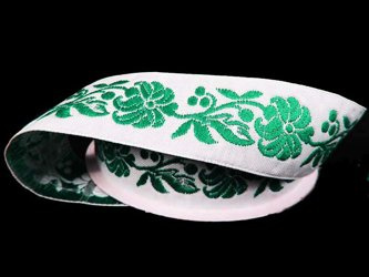 Taśma 25mm żakard KWIAT zielona