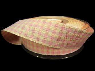 Wstążka 25mm kratka RUSTIC GINGHAM róż
