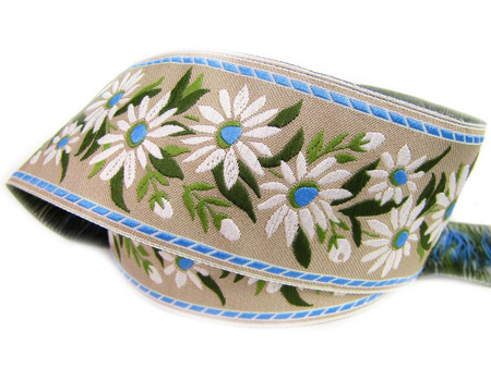 Taśma 50mm żakard KWIAT niebieska