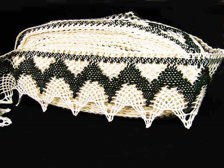 Koronka 12cm bawełniana naturalno-ciemnozielona