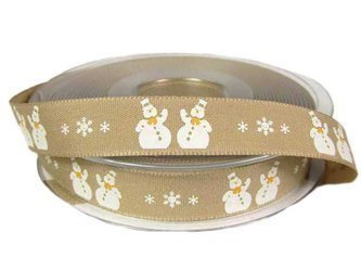 Wstążka 15mm tafta SNOWMAN beż