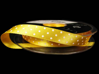 Wstążka 10mm atłas MICRO DOT słonecznożółta