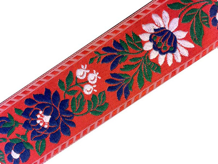 Taśma 35mm żakard KWIAT czerwona