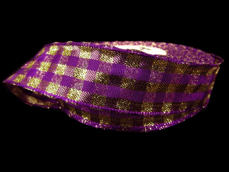 Wstążka 25mm krata złoto-fioletowa