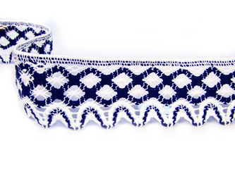 Koronka 6,8cm bawełniana biało-granatowa