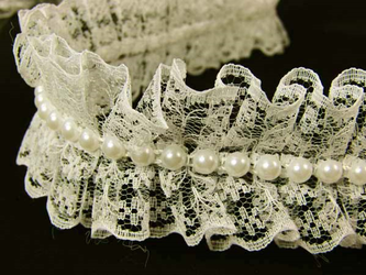 Taśma 4cm plisa koronka & perła ecru