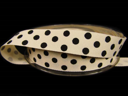 Wstążka 15mm ryps natural KROPKI czarne