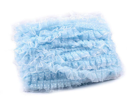 Taśma 2,5cm falbanka organtyna kropka niebieska