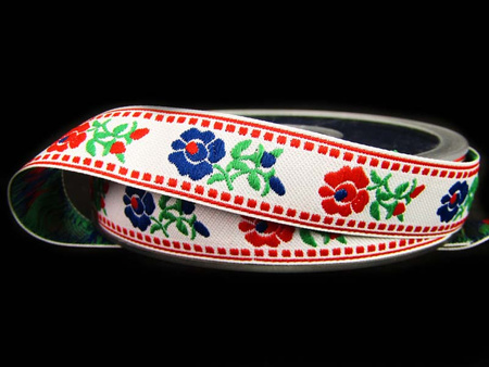 Taśma 18mm żakard KWIAT biała