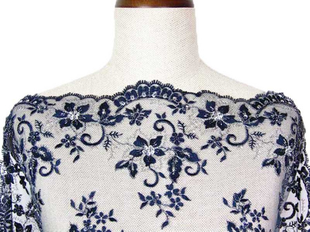 Koronka tiulowa haft z koralikiem granat