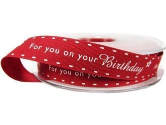 Wstążka 15mm tafta FOR YOU ON YOUR BIRTHDAY czerwona