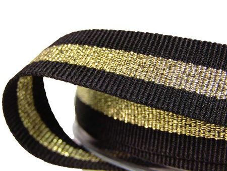 Taśma 1,5cm ryps czarny lampas złoty