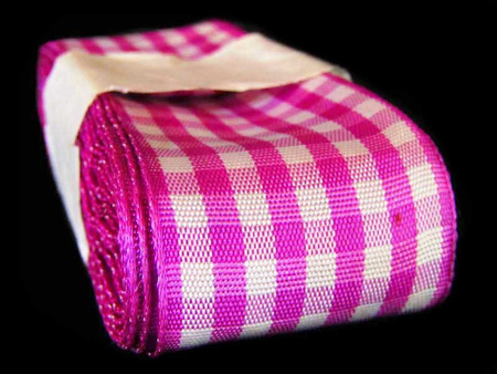 Wstążka 40mm kratka fuksja