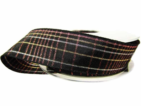 Wstążka 25mm kratka WINTER PLAID czarna