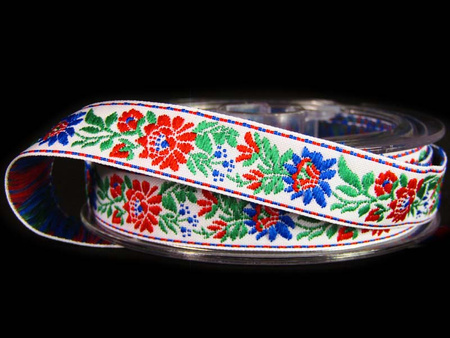 Taśma 15mm żakard kwiaty biała