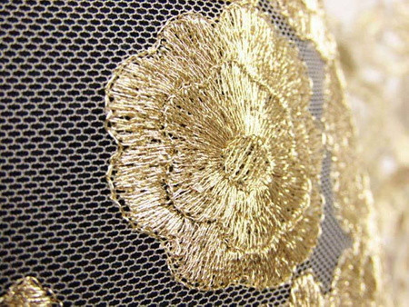 Koronka 140cm tiulowa haft złota