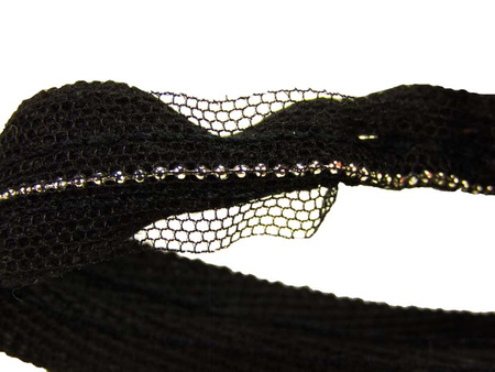 Taśma 1,5cm bawełna tiul & łańcuszek czarna