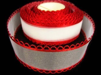 Wstążka 25mm organtyna KORONKA czerwona