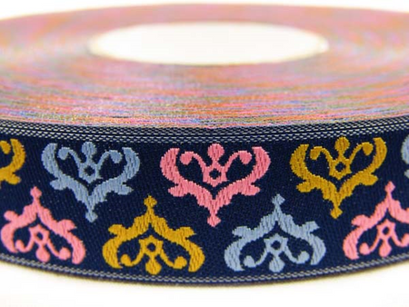 Taśma 18mm żakard LILIE granatowa